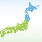 日本地図で東日本と西日本のエリア分けをイメージしたイラスト